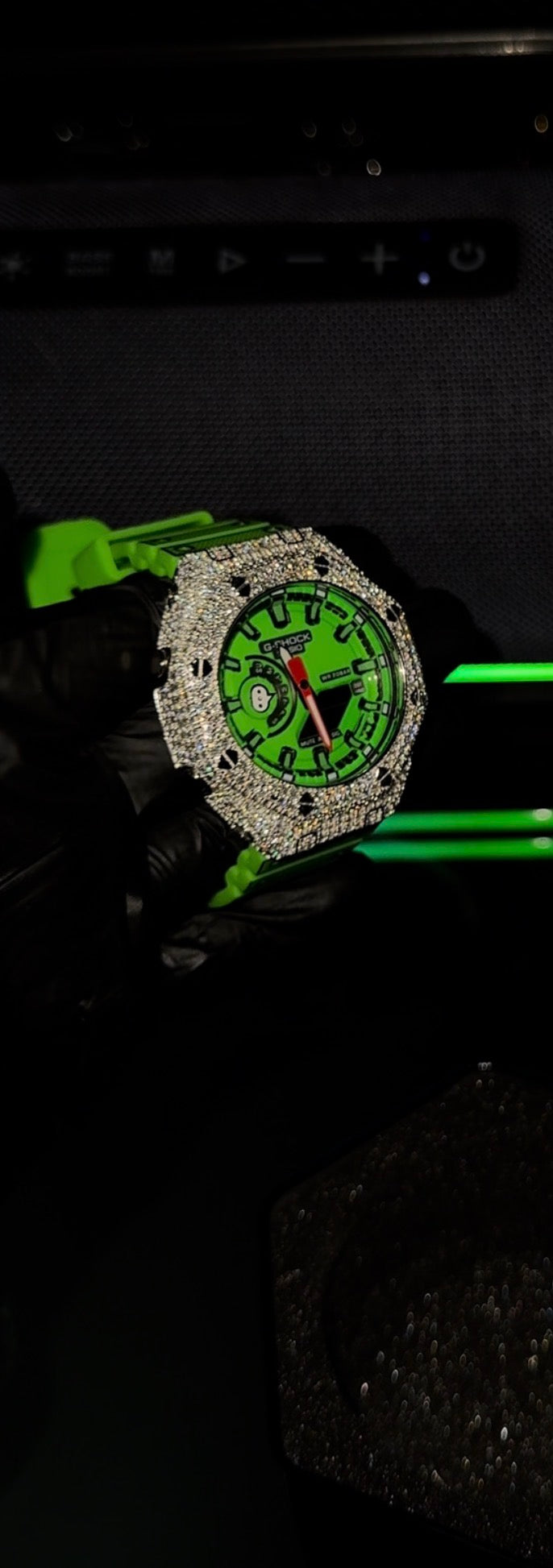 One of a kind custom Iced out G shock green 