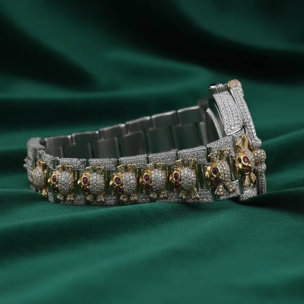 Luxury Fully Iced Automatic Stainless Steel Watch Decorative Bracelet Pavé Diamond-Look Statement Timepiece
