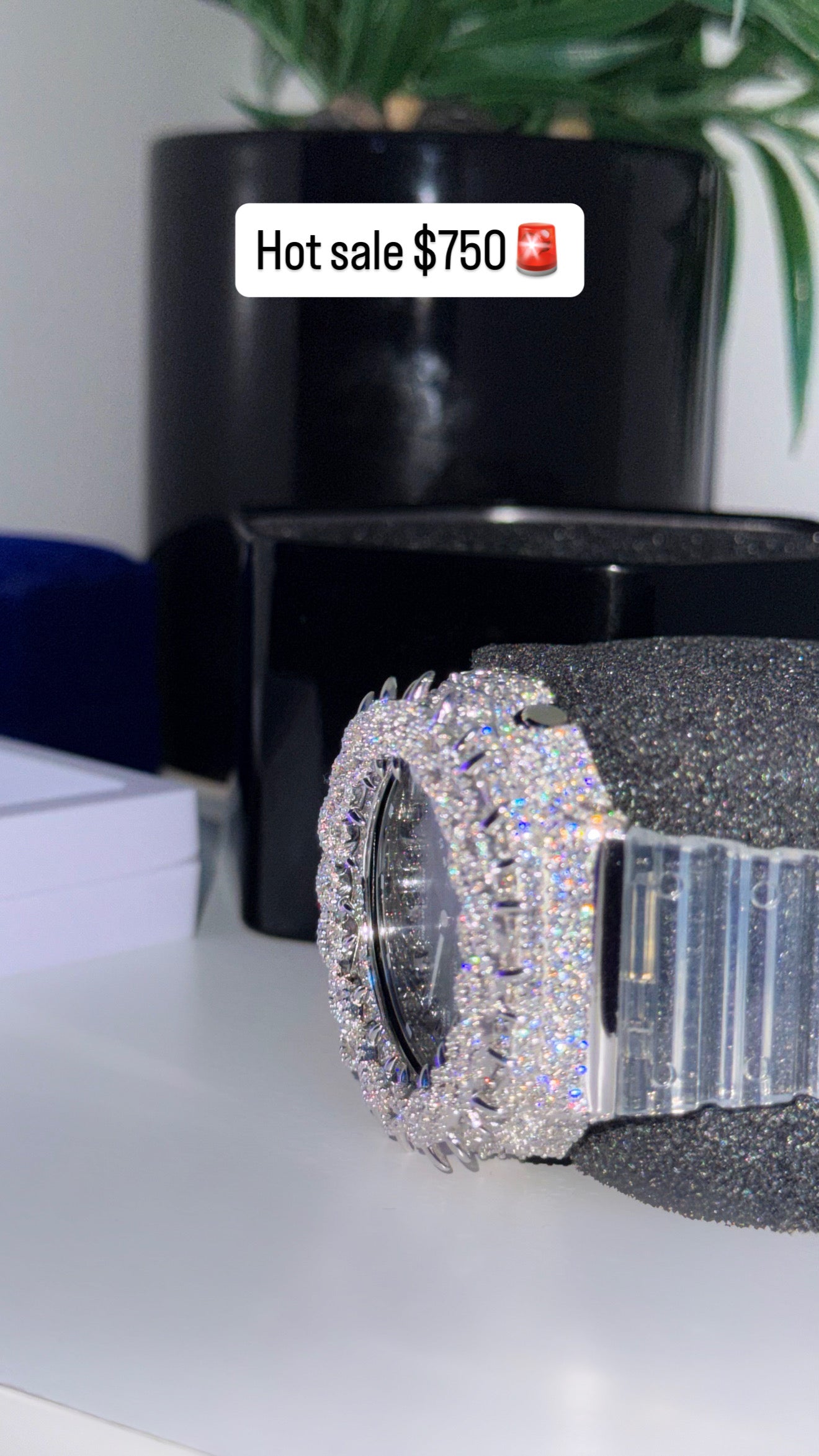 Clear with black face with insane VVS clarity real mossanite