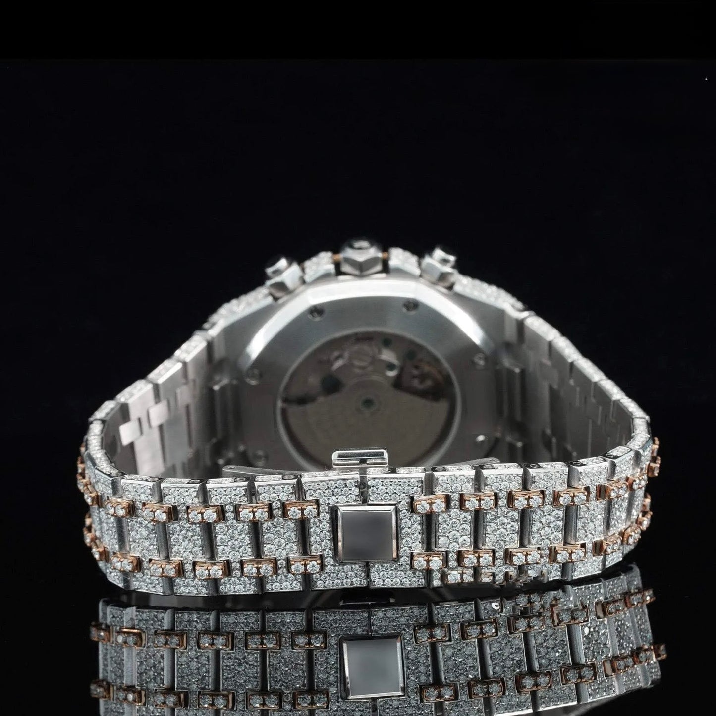 Chronos Elite Iced Automatic Chronograph Watch – Luxury Rose Halo Full Iced Stainless Steel Timepiece