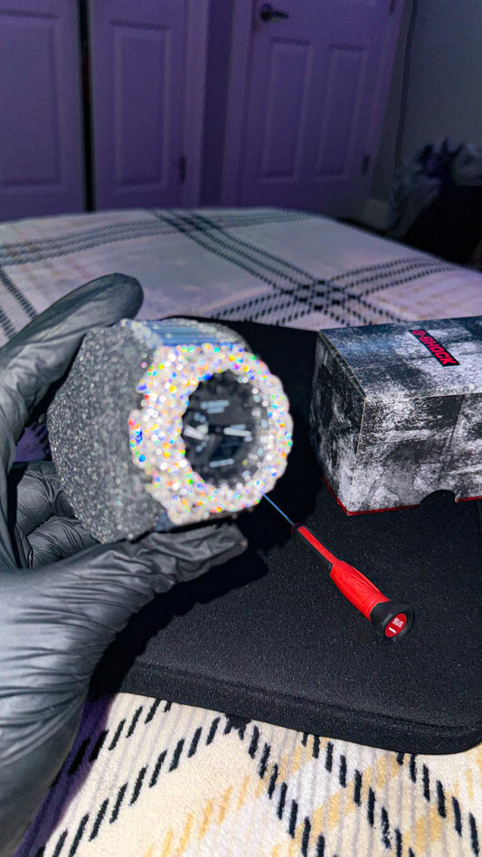 Clear with black face with insane VVS clarity real mossanite