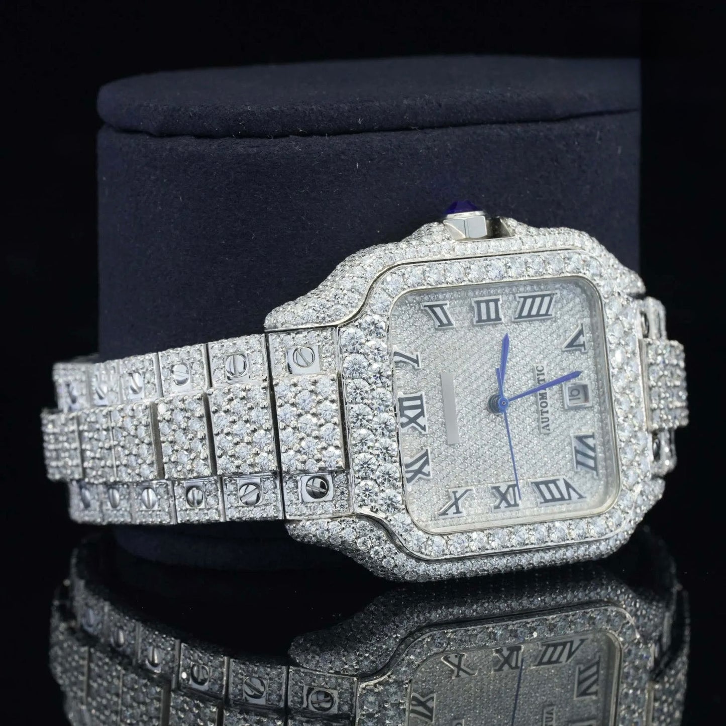 Roman Dial Iced Out Automatic Moissanite Watch for Men – Luxury VVS Diamond Bustdown Bling Watch with Timeless Design