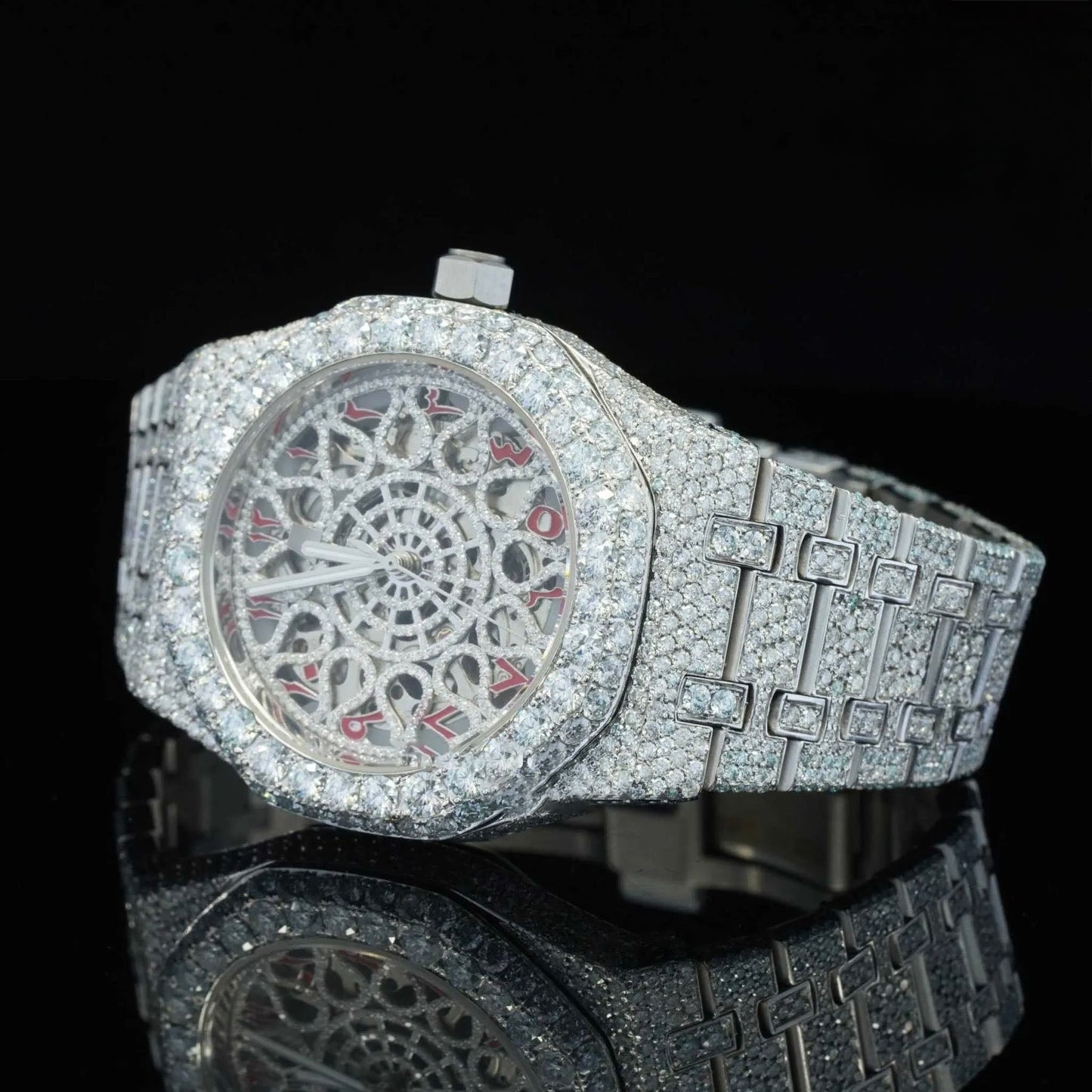 Royal Skeleton Iced Automatic Chronograph Watch Luxury Full Diamond-Style Stainless Steel Timepiece