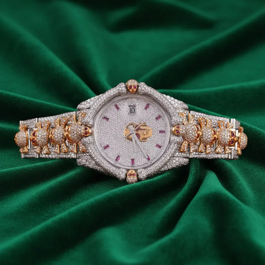 Luxury Fully Iced Automatic Stainless Steel Watch Decorative Bracelet Pavé Diamond-Look Statement Timepiece