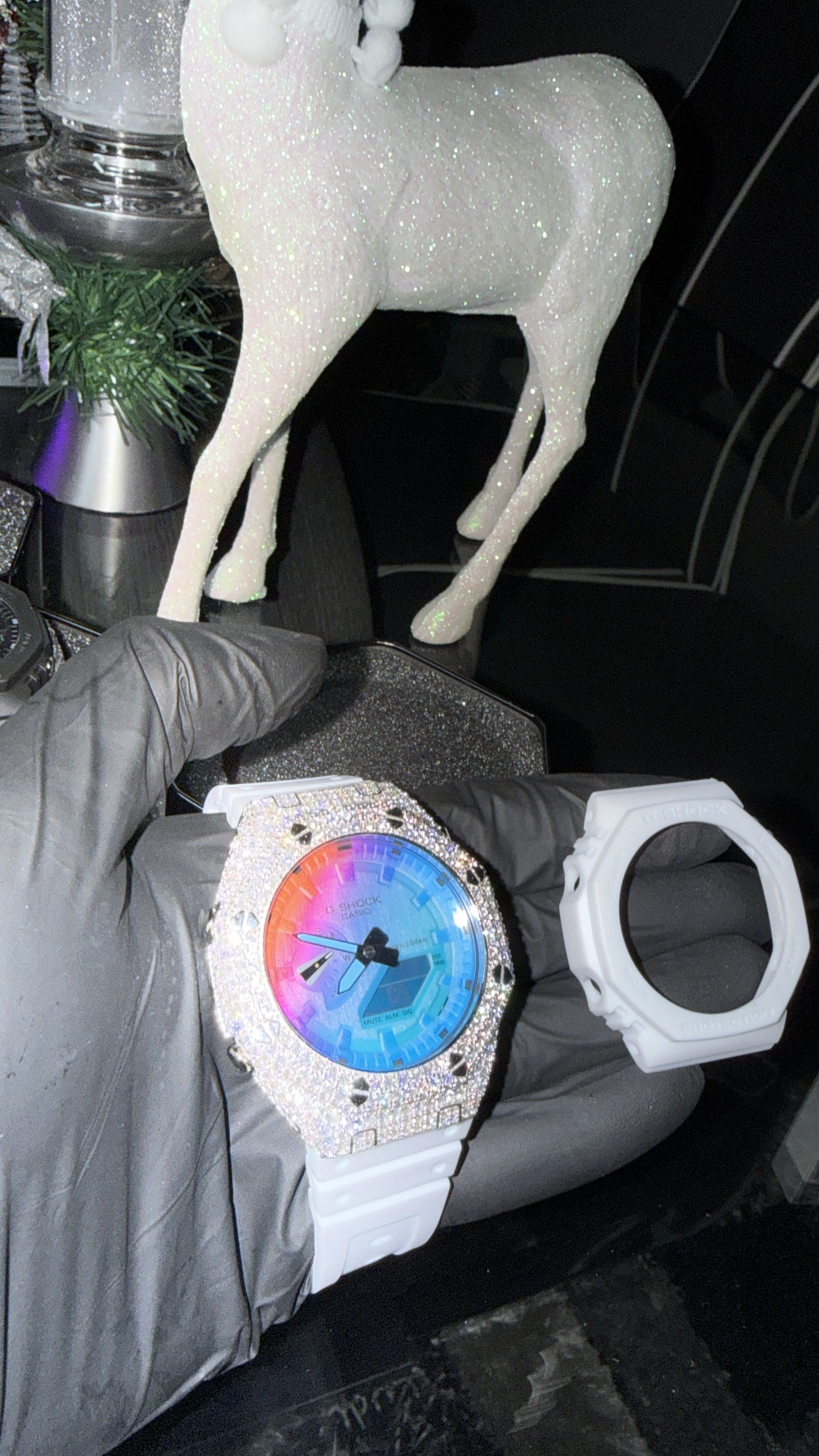 Custom Rainbow Dial Moissanite G-Shock GA-2100 | Iced AP Bezel