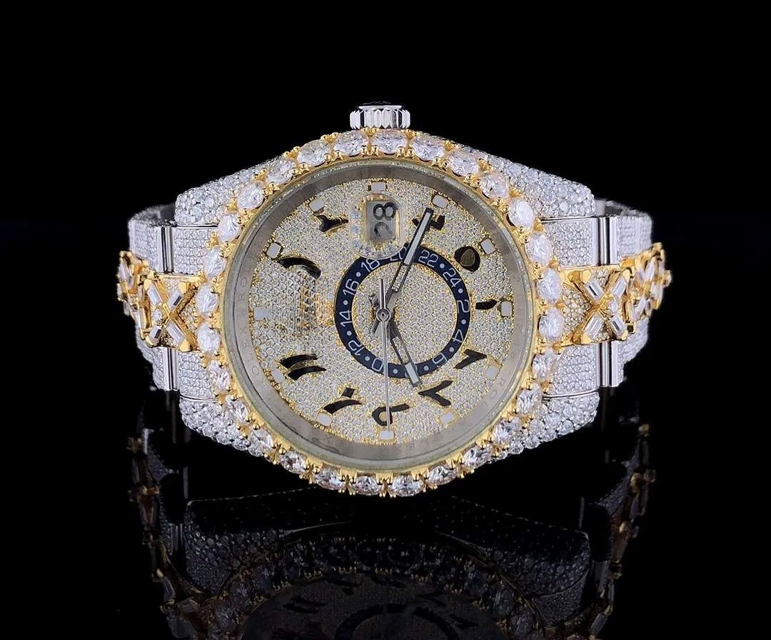 Fully Iced Out VVS Moissanite Men’s Watch, 42mm Dial, Baguette & Round Diamonds Stainless Steel