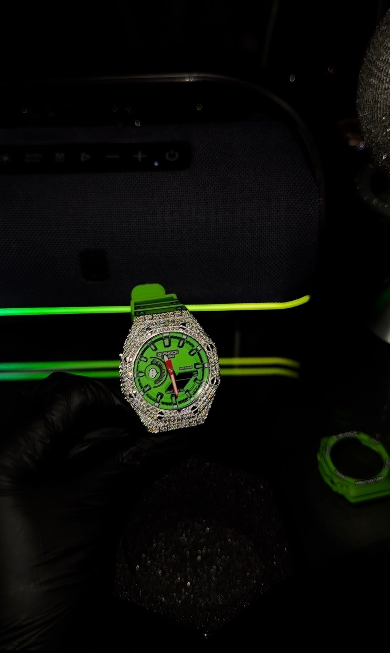 One of a kind custom Iced out G shock green ￼￼