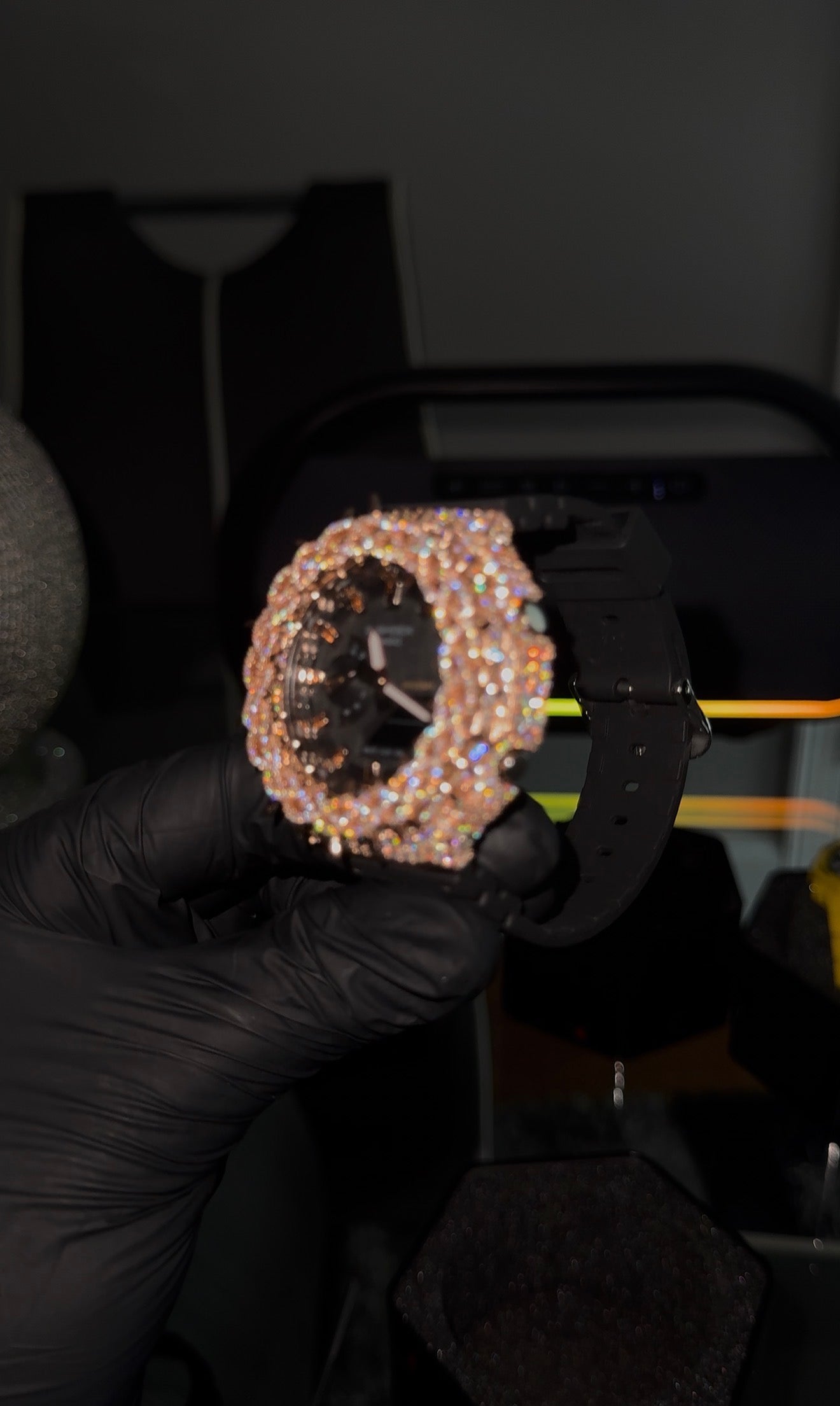 Rose gold iced out G shock￼