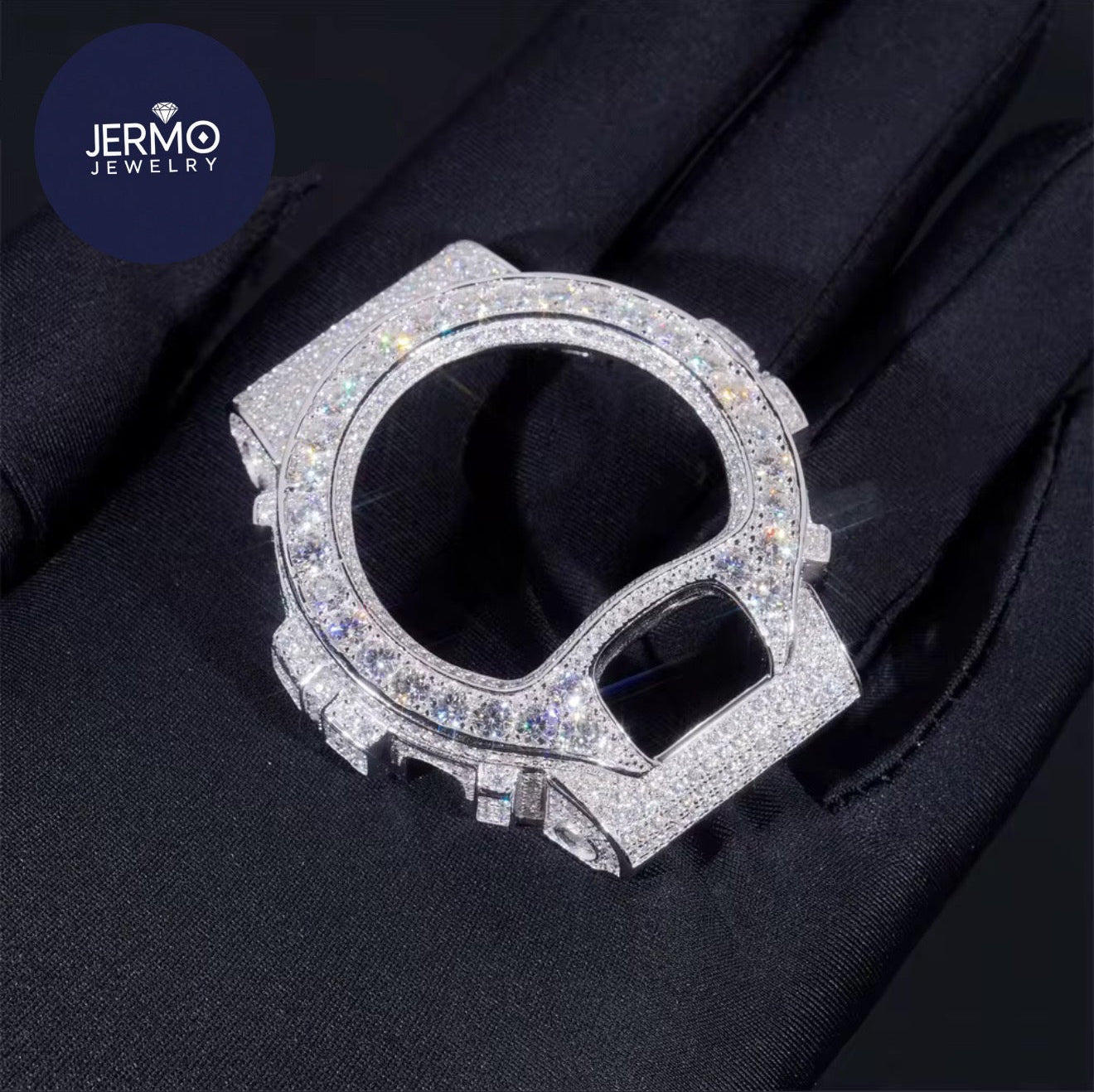 Iced Moissanite DW6900 Bezel – Sterling Silver