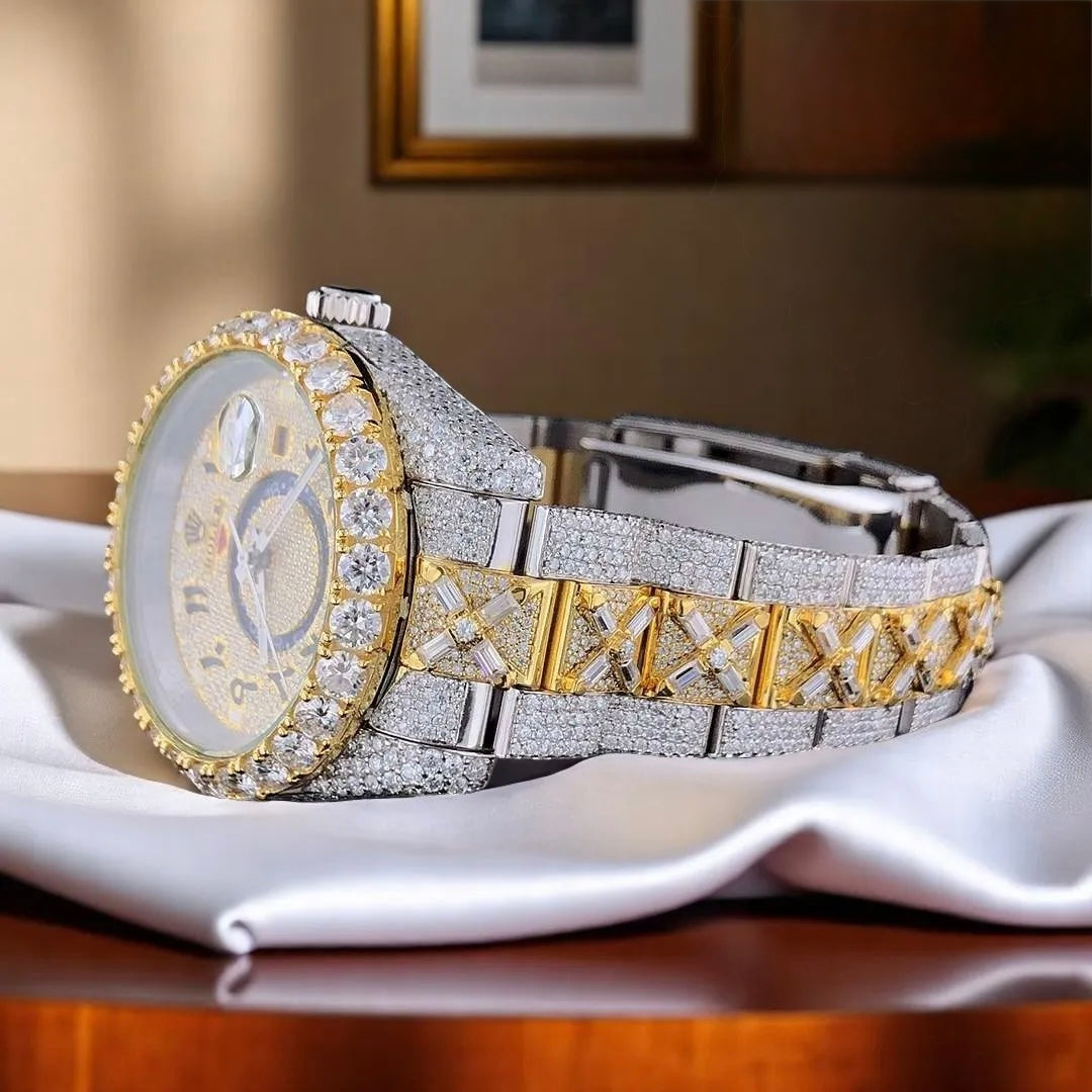 Fully Iced Out VVS Moissanite Men’s Watch, 42mm Dial, Baguette & Round Diamonds Stainless Steel