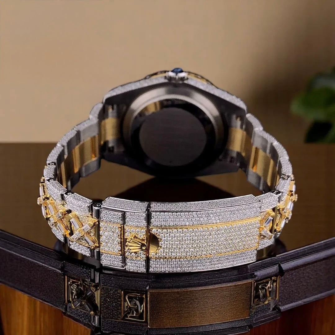Fully Iced Out VVS Moissanite Men’s Watch, 42mm Dial, Baguette & Round Diamonds Stainless Steel