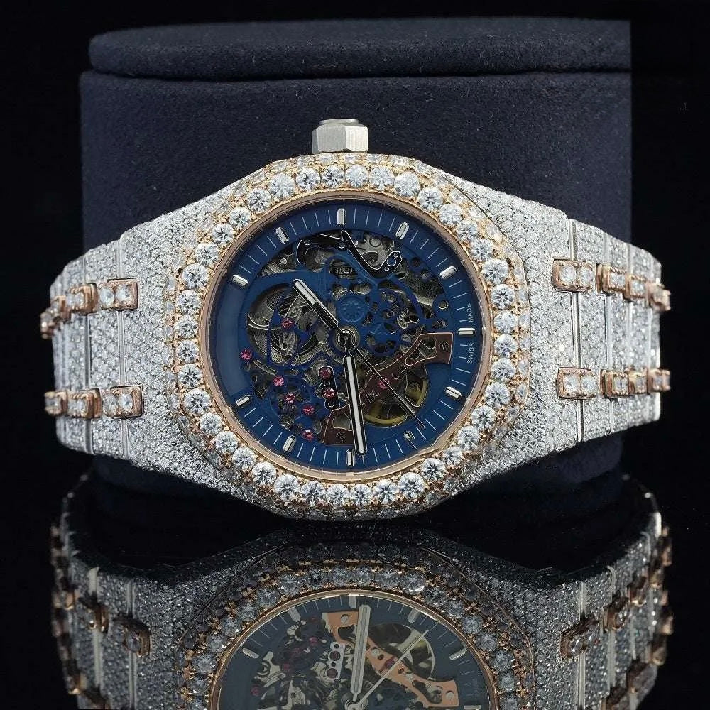 Sovereign Skeleton Iced Automatic Chronograph Watch – Luxury Two-Tone Full Iced Stainless Steel Timepiece