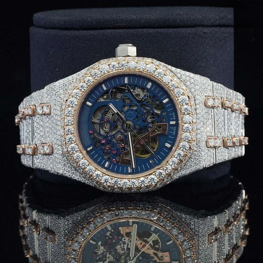 Sovereign Skeleton Iced Automatic Chronograph Watch – Luxury Two-Tone Full Iced Stainless Steel Timepiece
