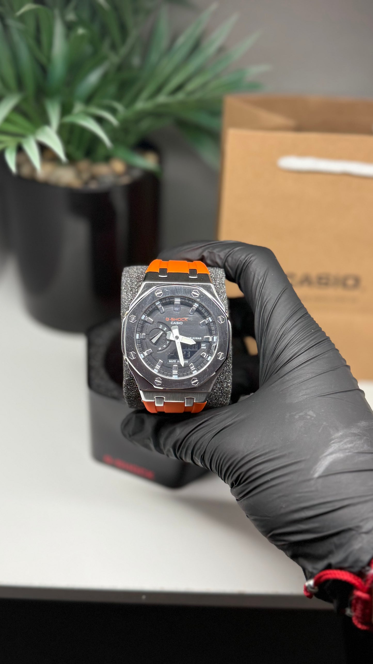 Orange strap with metal face G shock