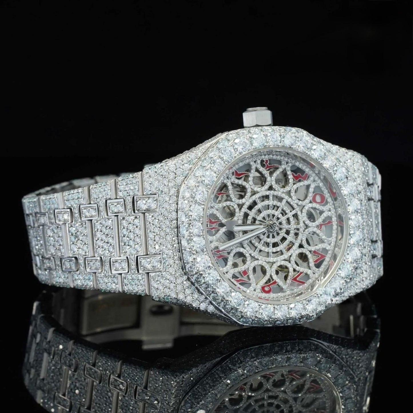 Royal Skeleton Iced Automatic Chronograph Watch Luxury Full Diamond-Style Stainless Steel Timepiece