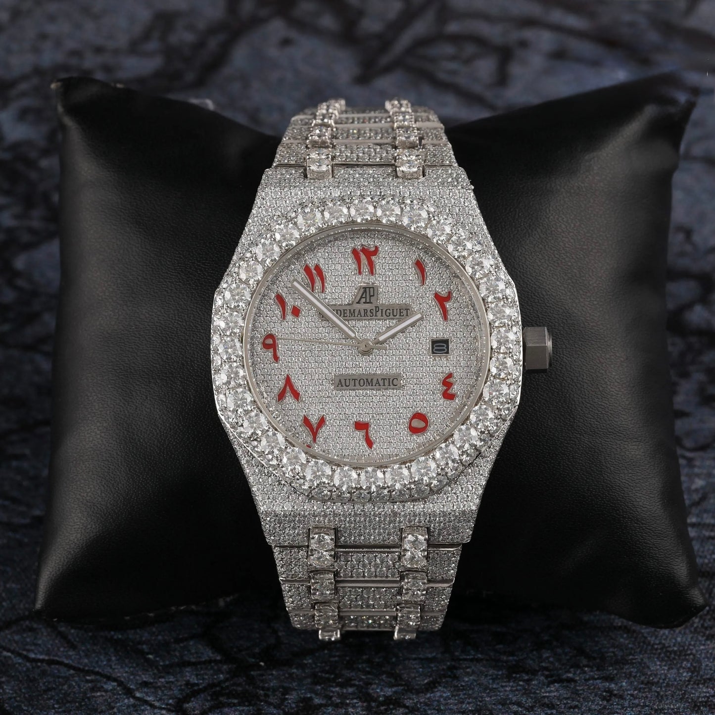 Crimson Legacy Iced Automatic Watch – Luxury Full Iced Stainless Steel Timepiece