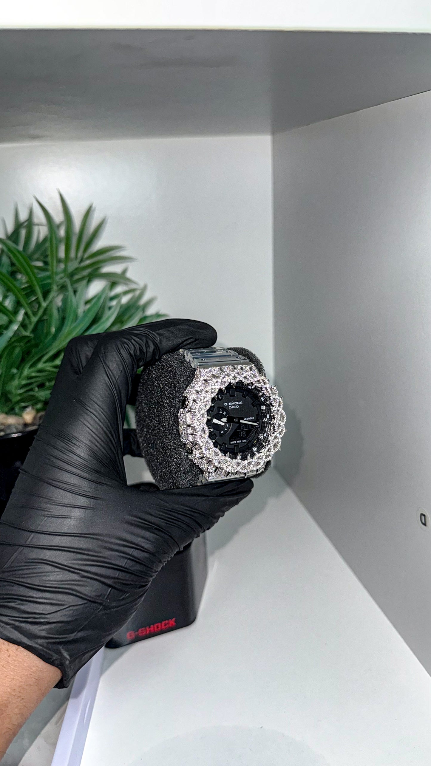 Clear with black face with insane VVS clarity real mossanite