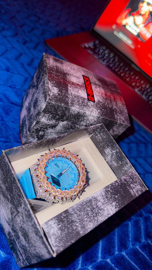 Baby blue VVS 1 mossanite G Shock bezel plus watch