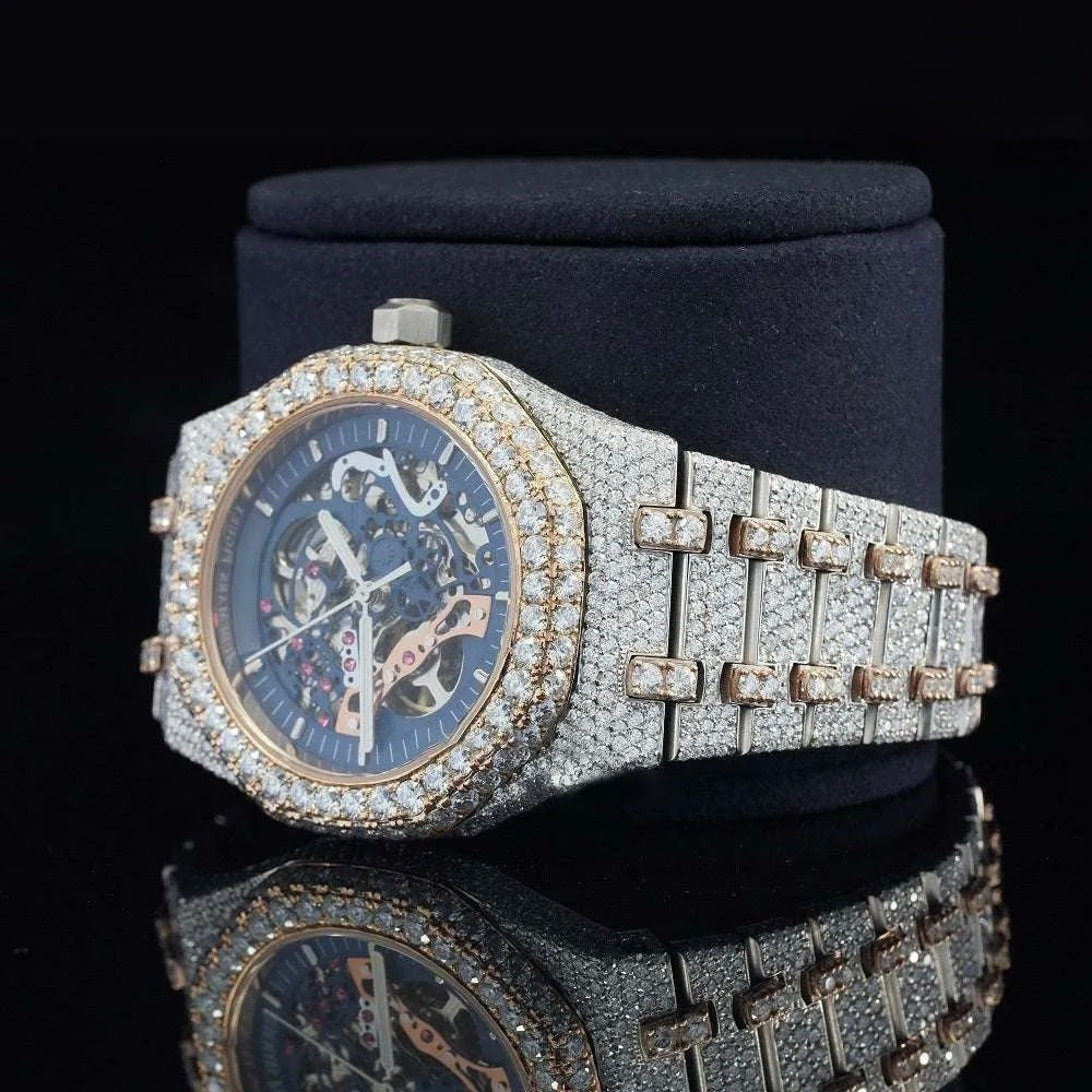 Sovereign Skeleton Iced Automatic Chronograph Watch – Luxury Two-Tone Full Iced Stainless Steel Timepiece