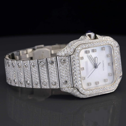 Hip Hop Fully White Moissanite Diamond Watch for Men – Luxury Iced Out VVS Bust down Bling Watch