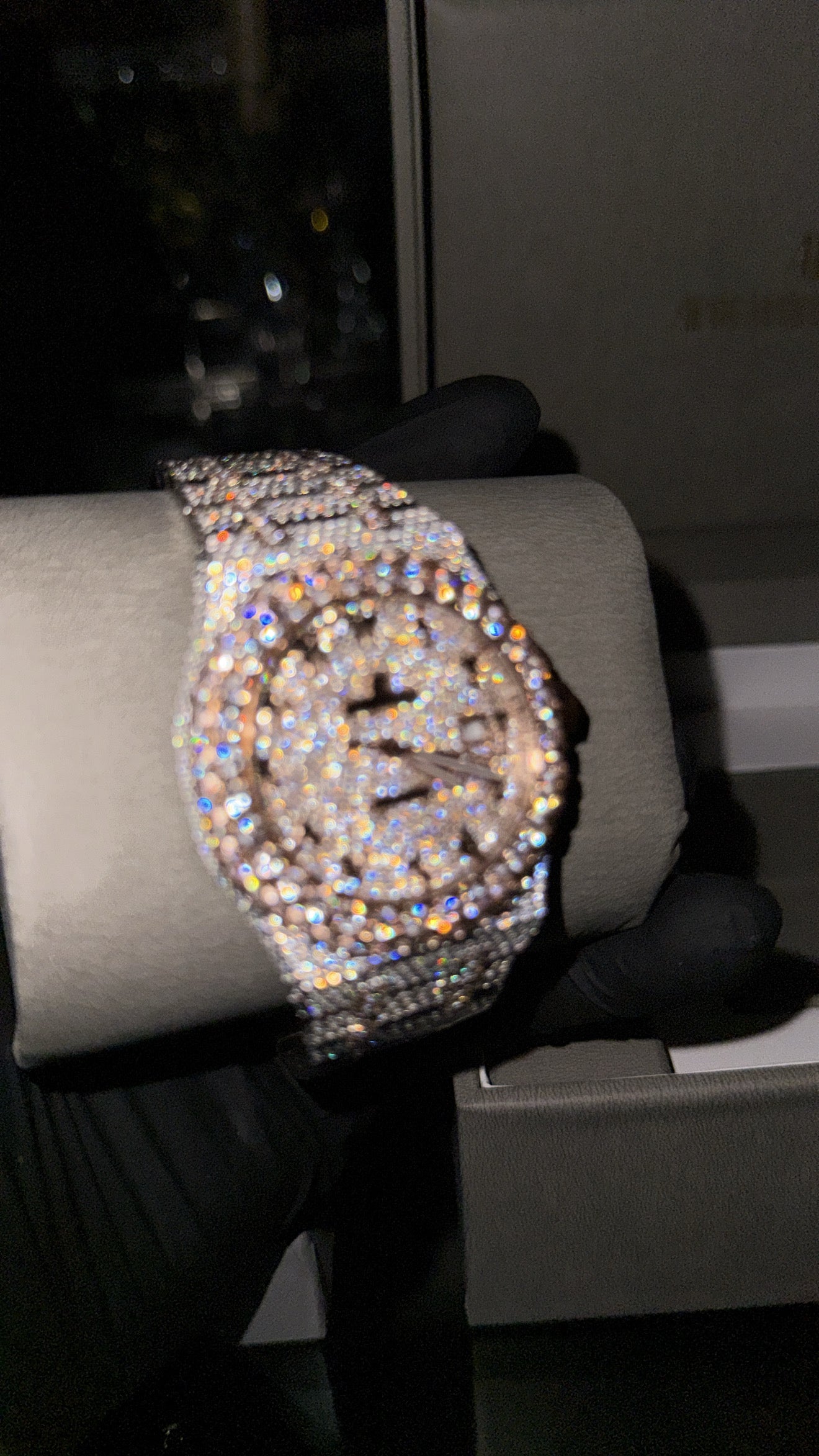 Iced out watch rose gold