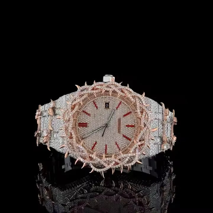 Luxury Crown Design Full Iced Automatic Watch Rose Gold Stainless Steel Sapphire Crystal Waterproof Timepiece