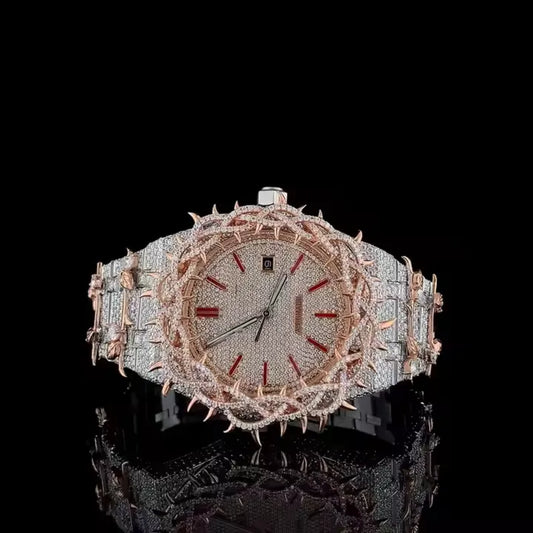 Luxury Crown Design Full Iced Automatic Watch Rose Gold Stainless Steel Sapphire Crystal Waterproof Timepiece