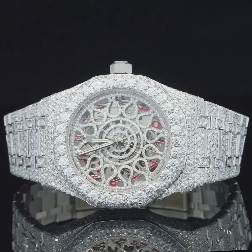 Royal Skeleton Iced Automatic Chronograph Watch Luxury Full Diamond-Style Stainless Steel Timepiece