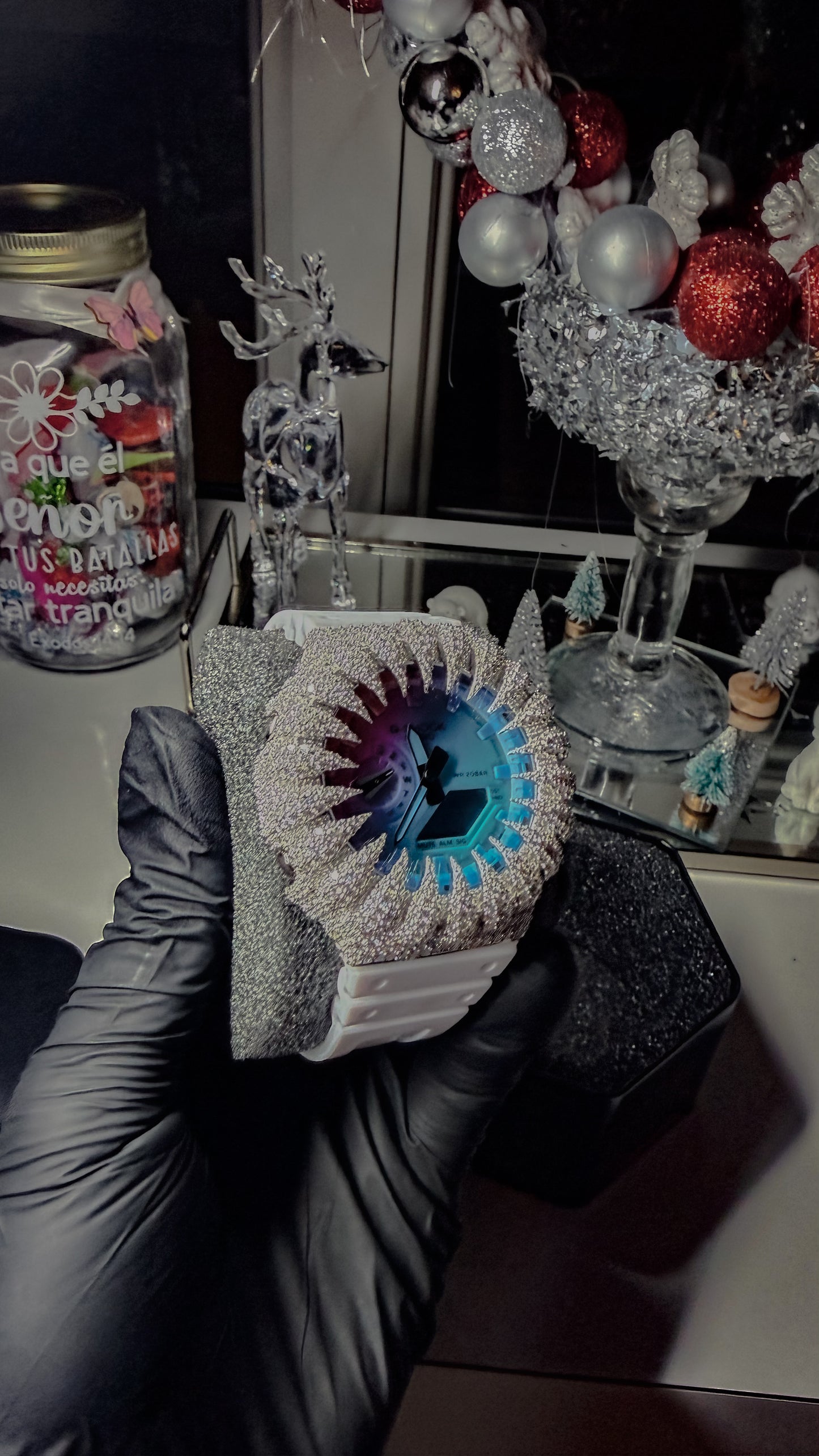 Custom Rainbow Dial Moissanite G-Shock GA-2100 | Iced Out spiked Bezel