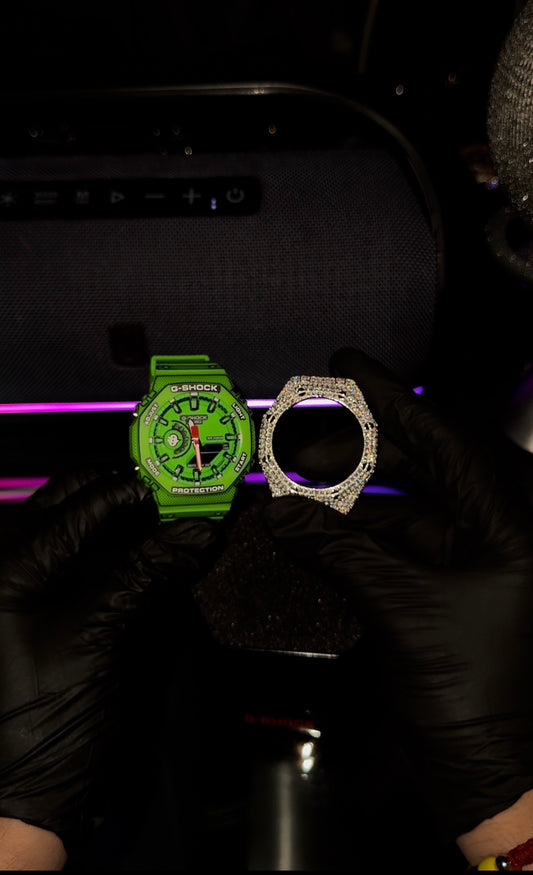 One of a kind custom Iced out G shock green ￼￼