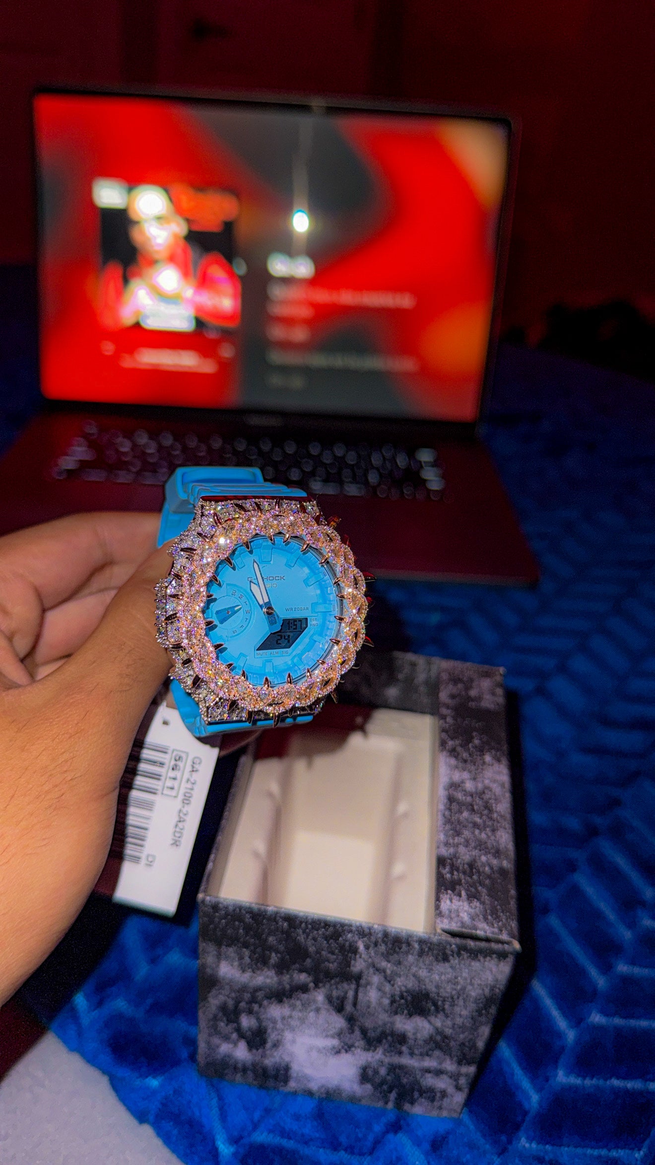 Baby blue VVS 1 mossanite G Shock bezel plus watch