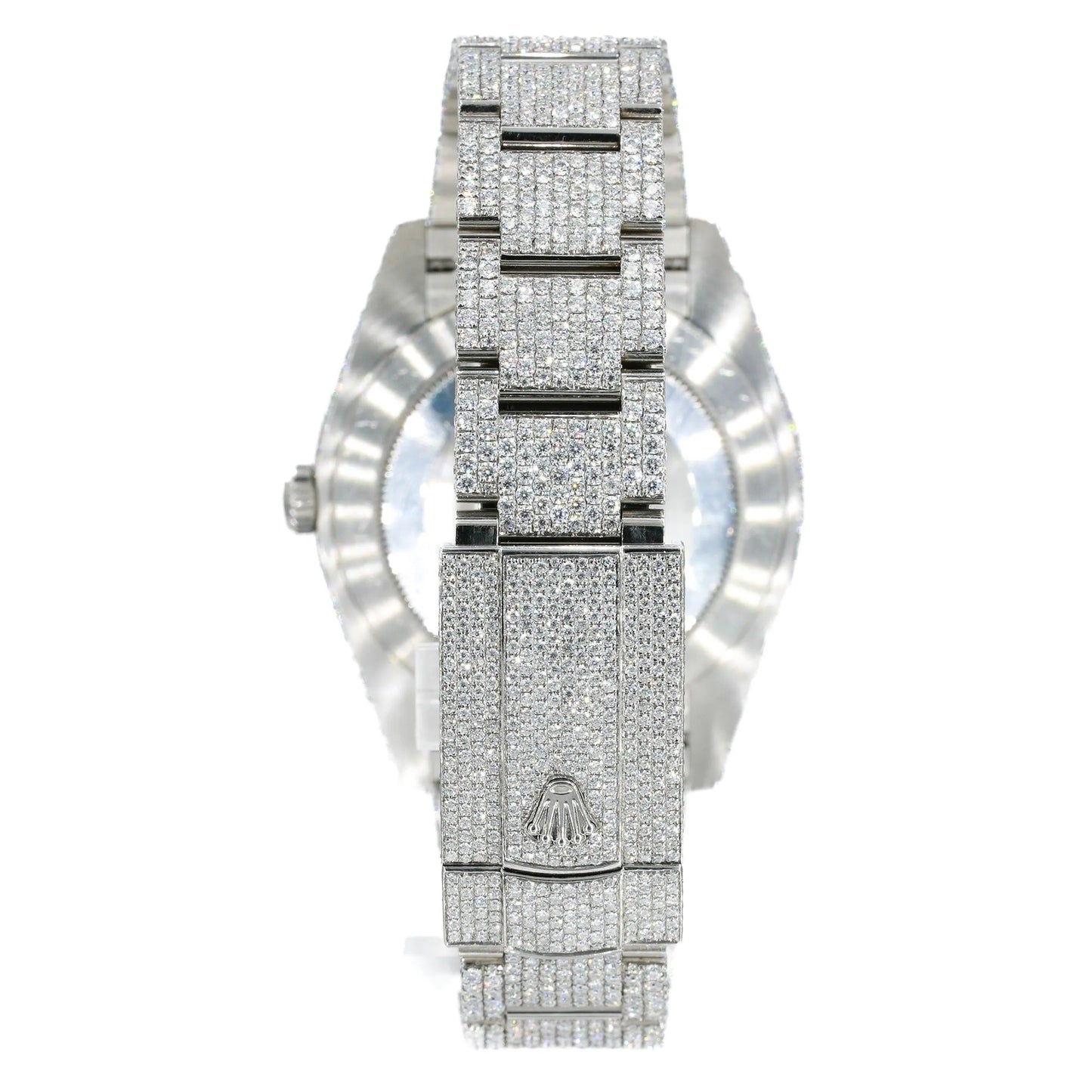 Datejust Style Full Iced Automatic Chronograph Watch Silver Stainless Steel with Ice White Diamond Dial