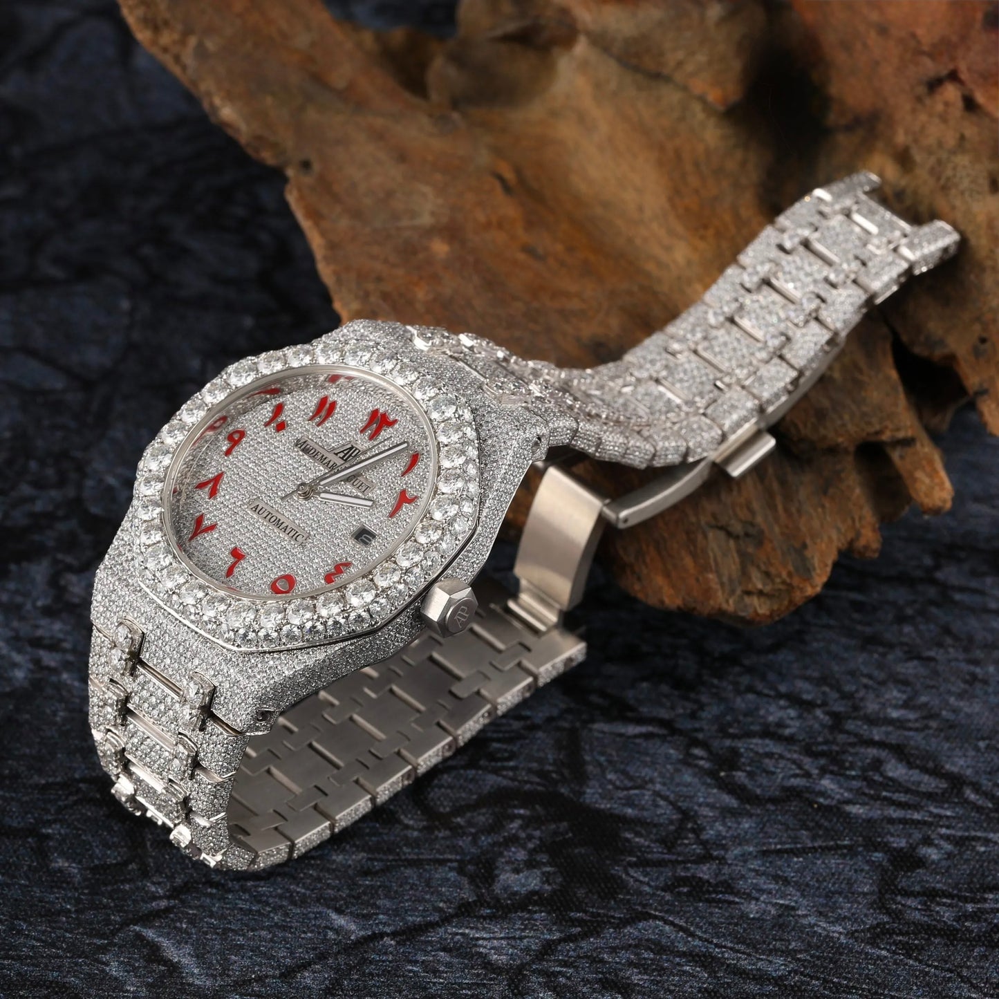Crimson Legacy Iced Automatic Watch – Luxury Full Iced Stainless Steel Timepiece