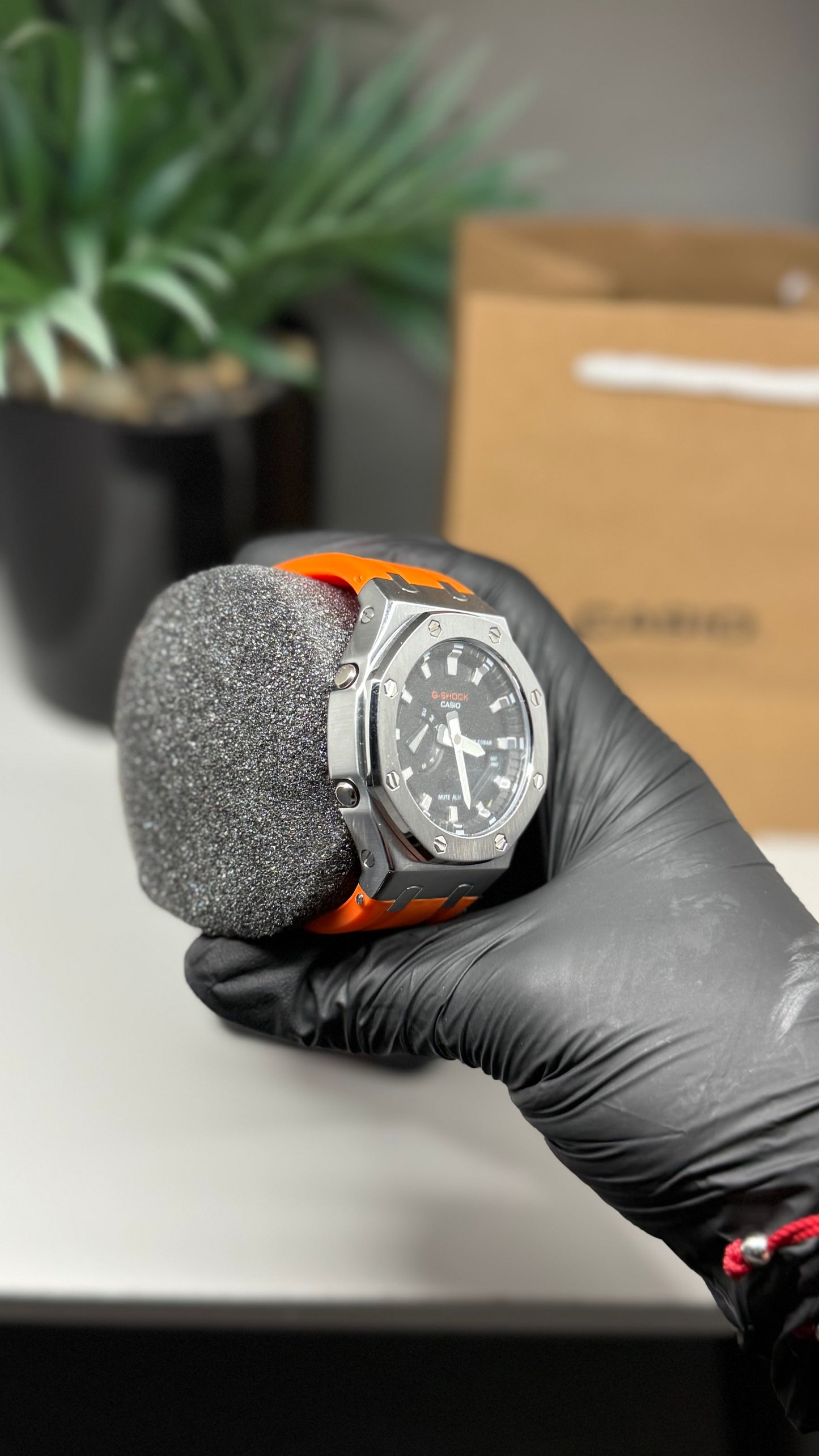 Orange strap with metal face G shock