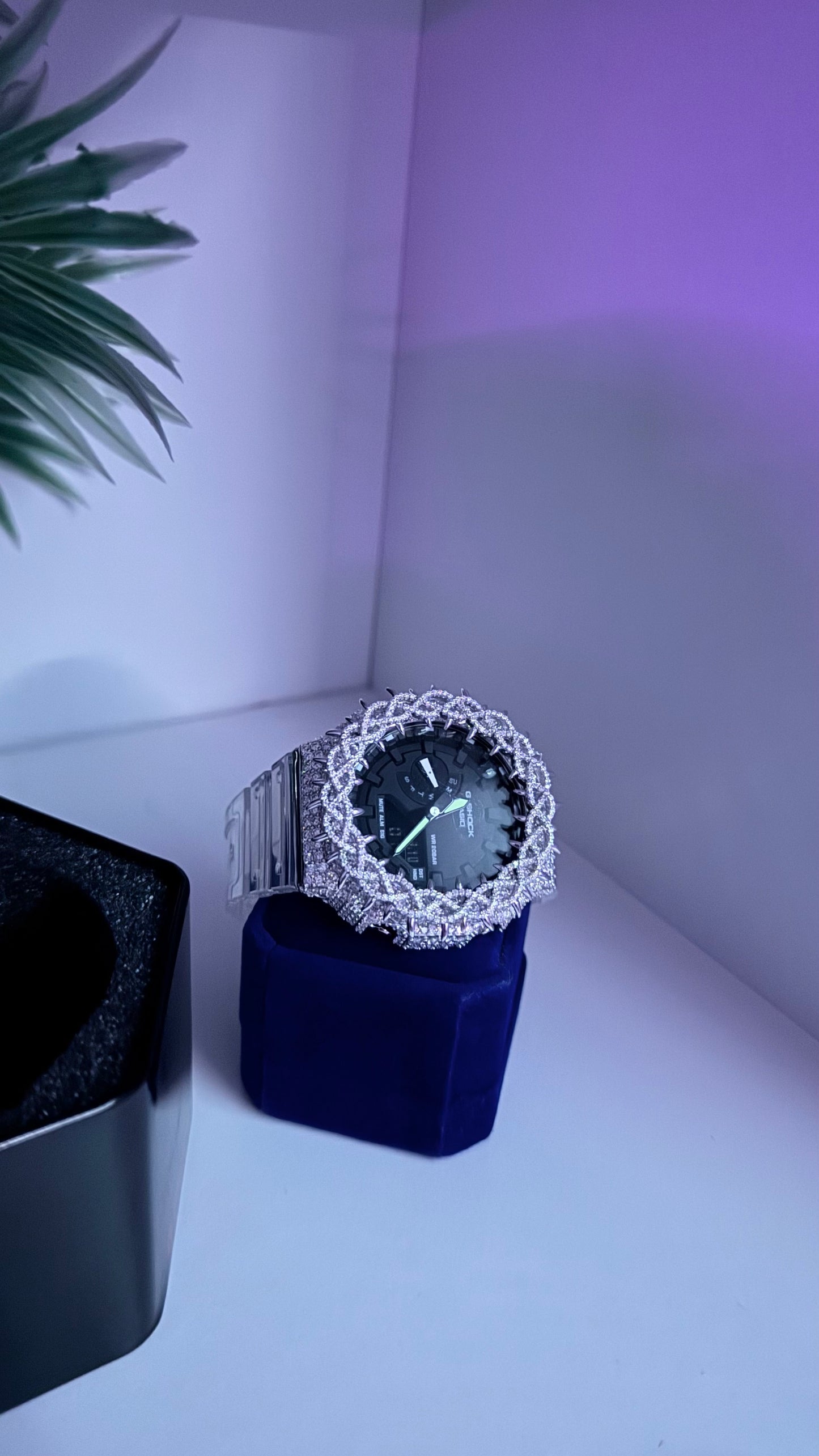 Clear with black face with insane VVS clarity real mossanite