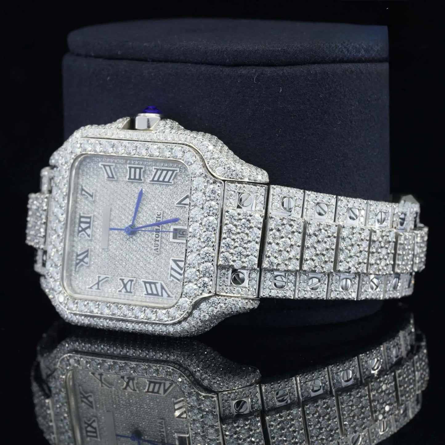 Roman Dial Iced Out Automatic Moissanite Watch for Men – Luxury VVS Diamond Bustdown Bling Watch with Timeless Design
