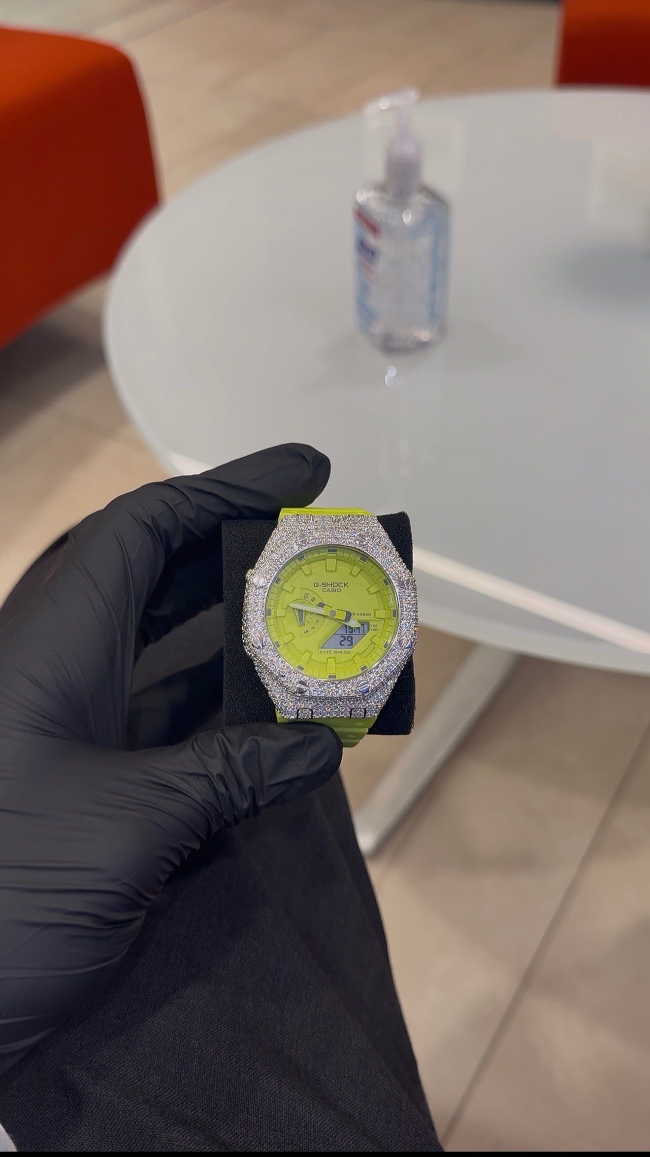 Neon iced out G shock ￼