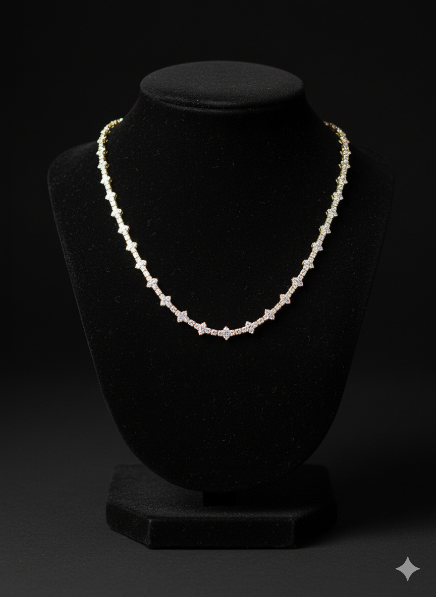 18 Inch Gold-Plated Moissanite Tennis Chain – 925 Sterling Silver Base