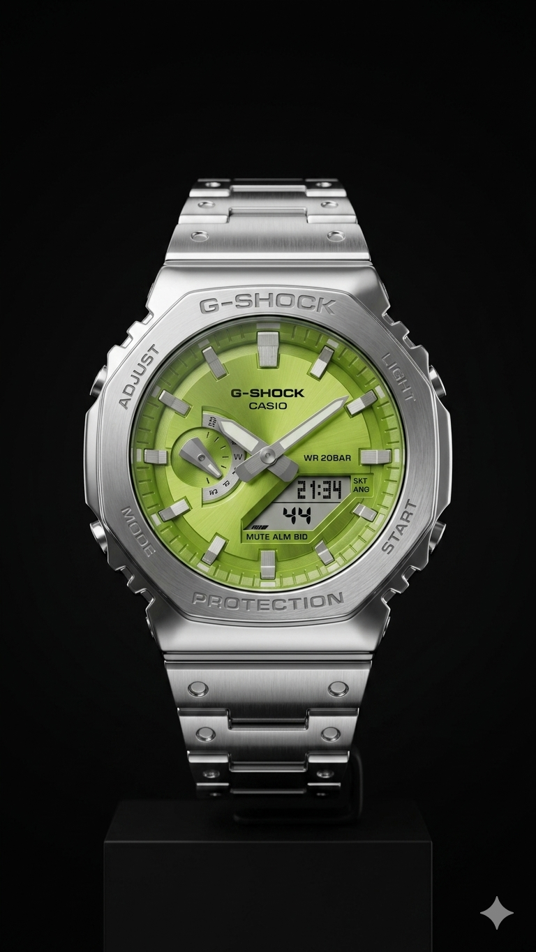 Custom Steel Green Dial G-Shock Style Watch Luxury Metal Build