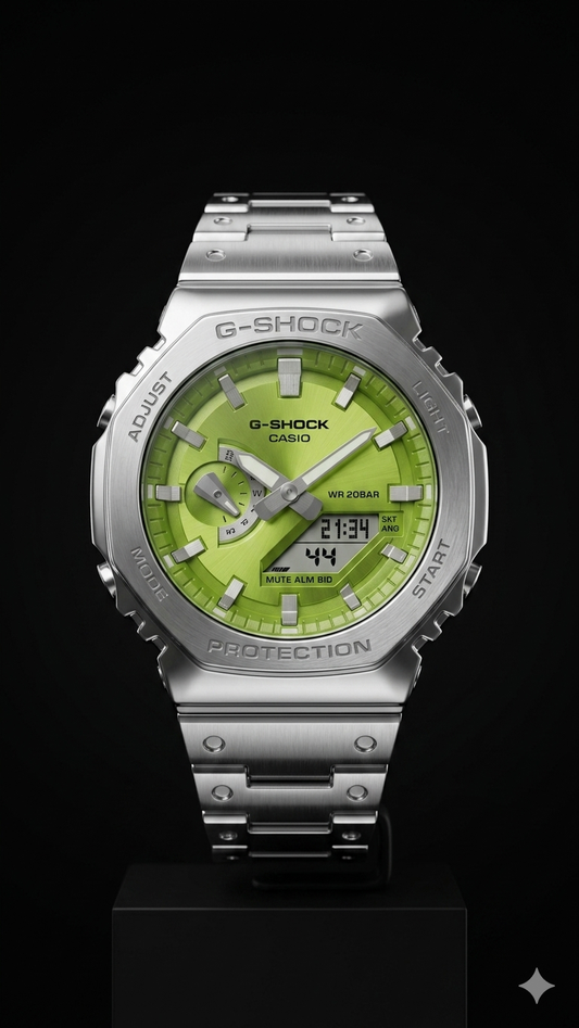 Custom Steel Green Dial G-Shock Style Watch Luxury Metal Build