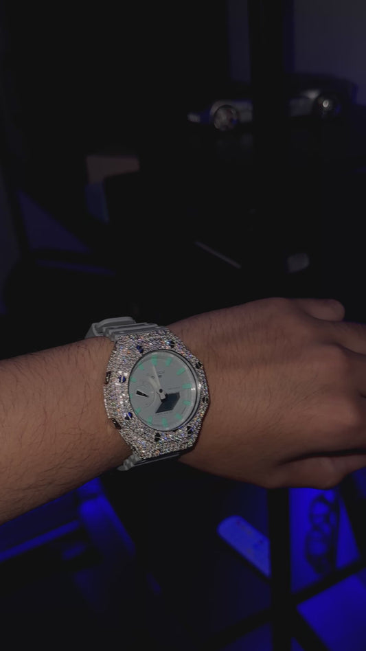 Blue Green Iced Out G Shock